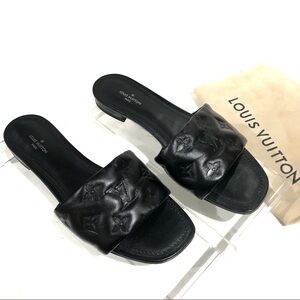 Authentic Louis Vuitton Monogram Leather Revival Flat Slide Mules 38